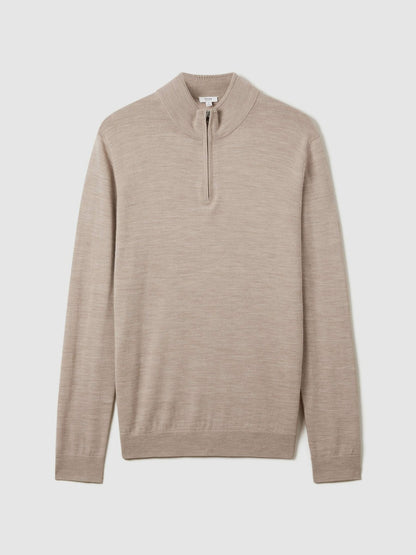 Merino Wool Half-Zip Jumper in Wheat Melange Men | Reiss