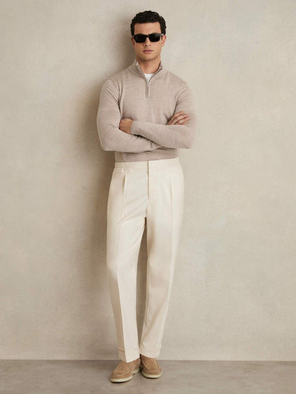 Merino Wool Half-Zip Jumper in Wheat Melange Men | Reiss