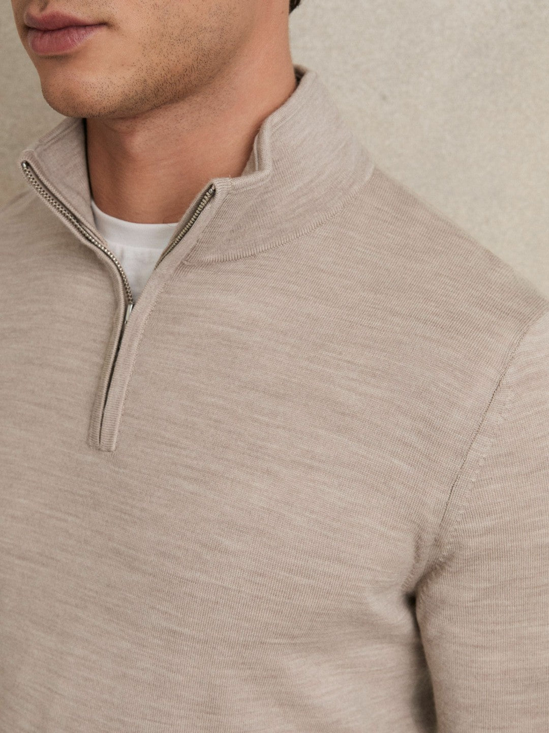 Merino Wool Half-Zip Jumper in Wheat Melange Men | Reiss