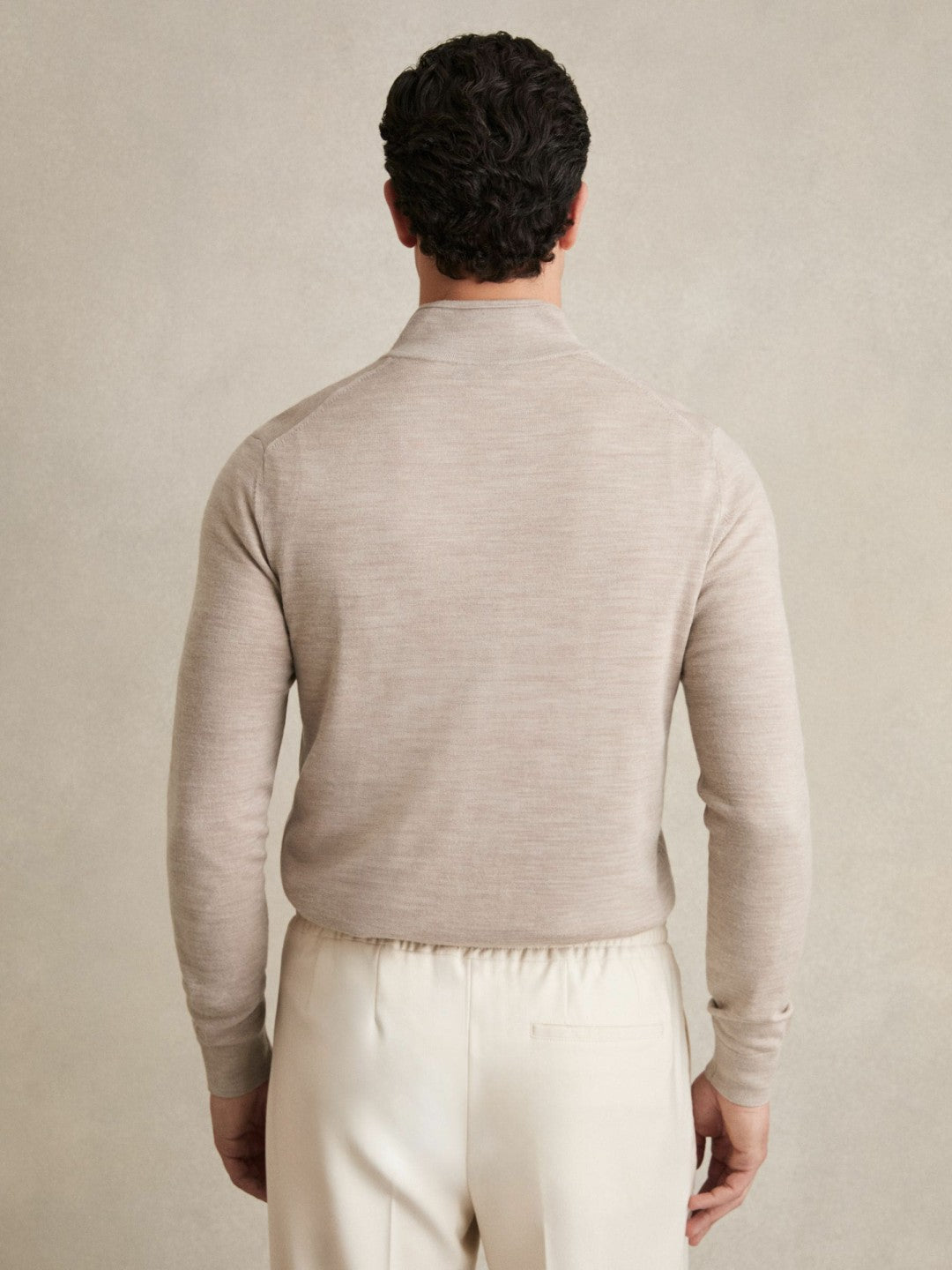 Merino Wool Half-Zip Jumper in Wheat Melange Men | Reiss