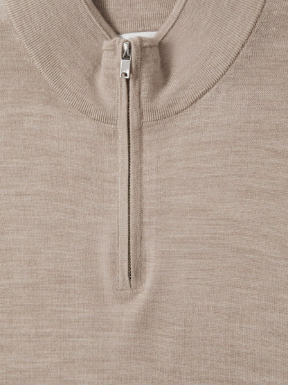 Merino Wool Half-Zip Jumper in Wheat Melange Men | Reiss