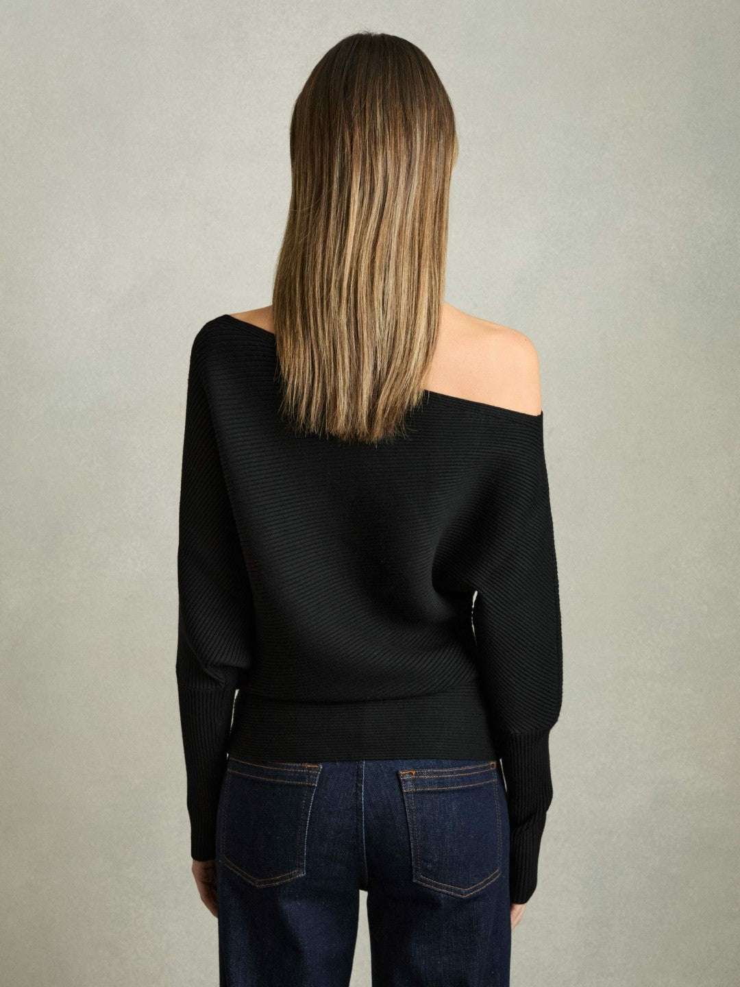 Asymmetric Draped Knitted Jumper in Black Women | Reiss