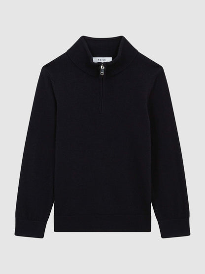 3-9 yrs Merino Wool Zip-Neck Jumper in Navy Children & Baby | Reiss
