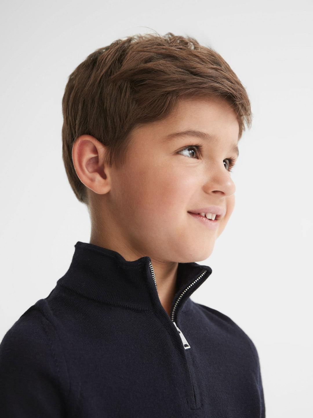 3-9 yrs Merino Wool Zip-Neck Jumper in Navy Children & Baby | Reiss
