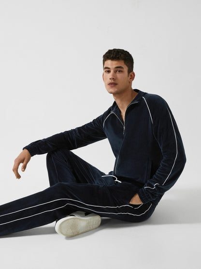 Velour Jogger With Piping in Navy Men | Reiss