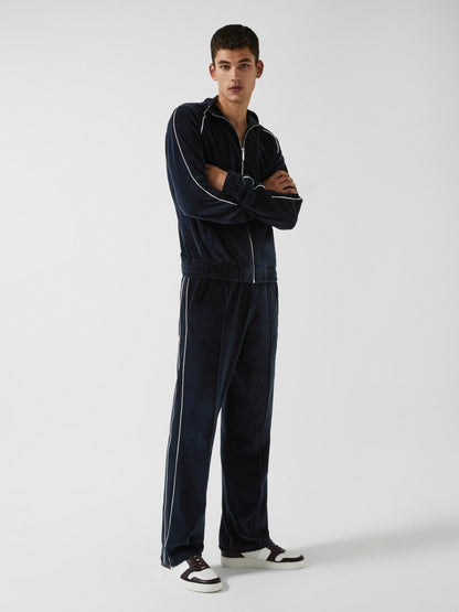 Velour Jogger With Piping in Navy Men | Reiss
