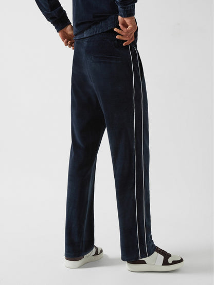 Velour Jogger With Piping in Navy Men | Reiss