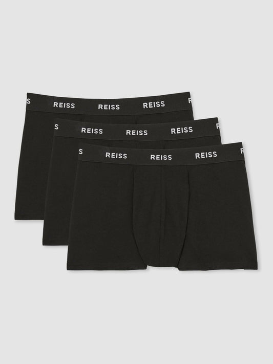 Three Pack Cotton Boxers in Black Men | Reiss