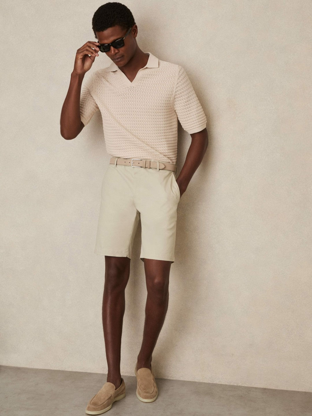 Cotton Chino Shorts With Stretch in Stone Men | Reiss