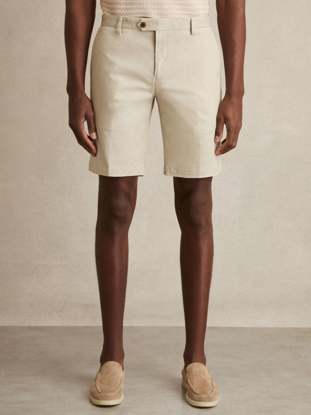 Cotton Chino Shorts With Stretch in Stone Men | Reiss