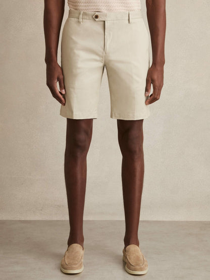 Cotton Chino Shorts With Stretch in Stone Men | Reiss
