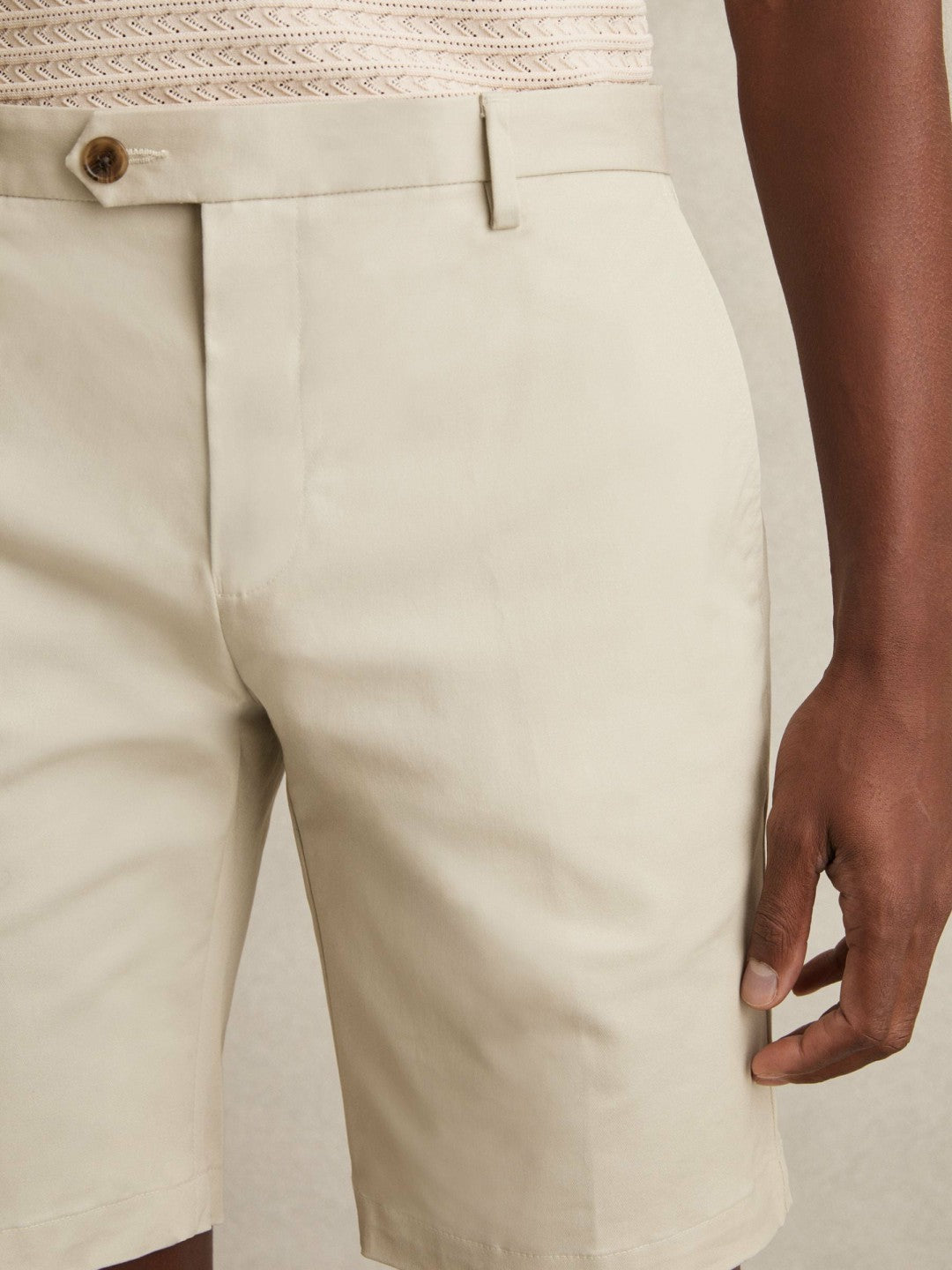 Cotton Chino Shorts With Stretch in Stone Men | Reiss