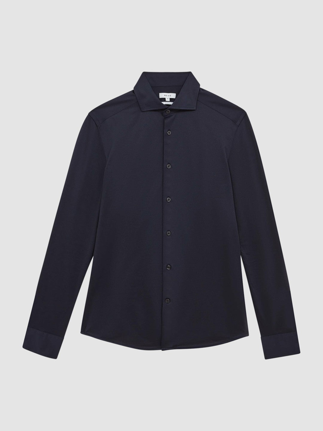 Cotton-Blend Jersey Cutaway-Collar Shirt in Navy Men | Reiss