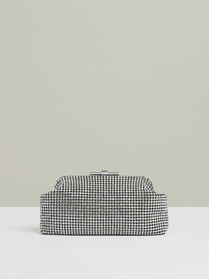 Embellished Clutch Bag in Silver Women | Reiss