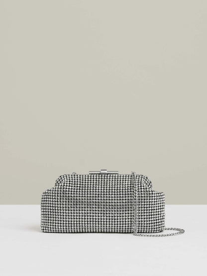 Embellished Clutch Bag in Silver Women | Reiss