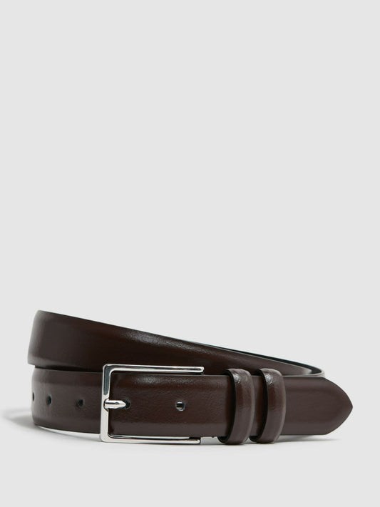 Smooth Leather Belt in Chocolate Men | Reiss