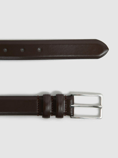Smooth Leather Belt in Chocolate Men | Reiss