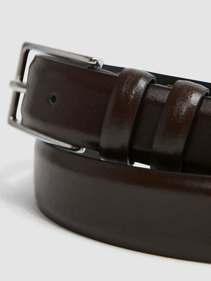 Smooth Leather Belt in Chocolate Men | Reiss