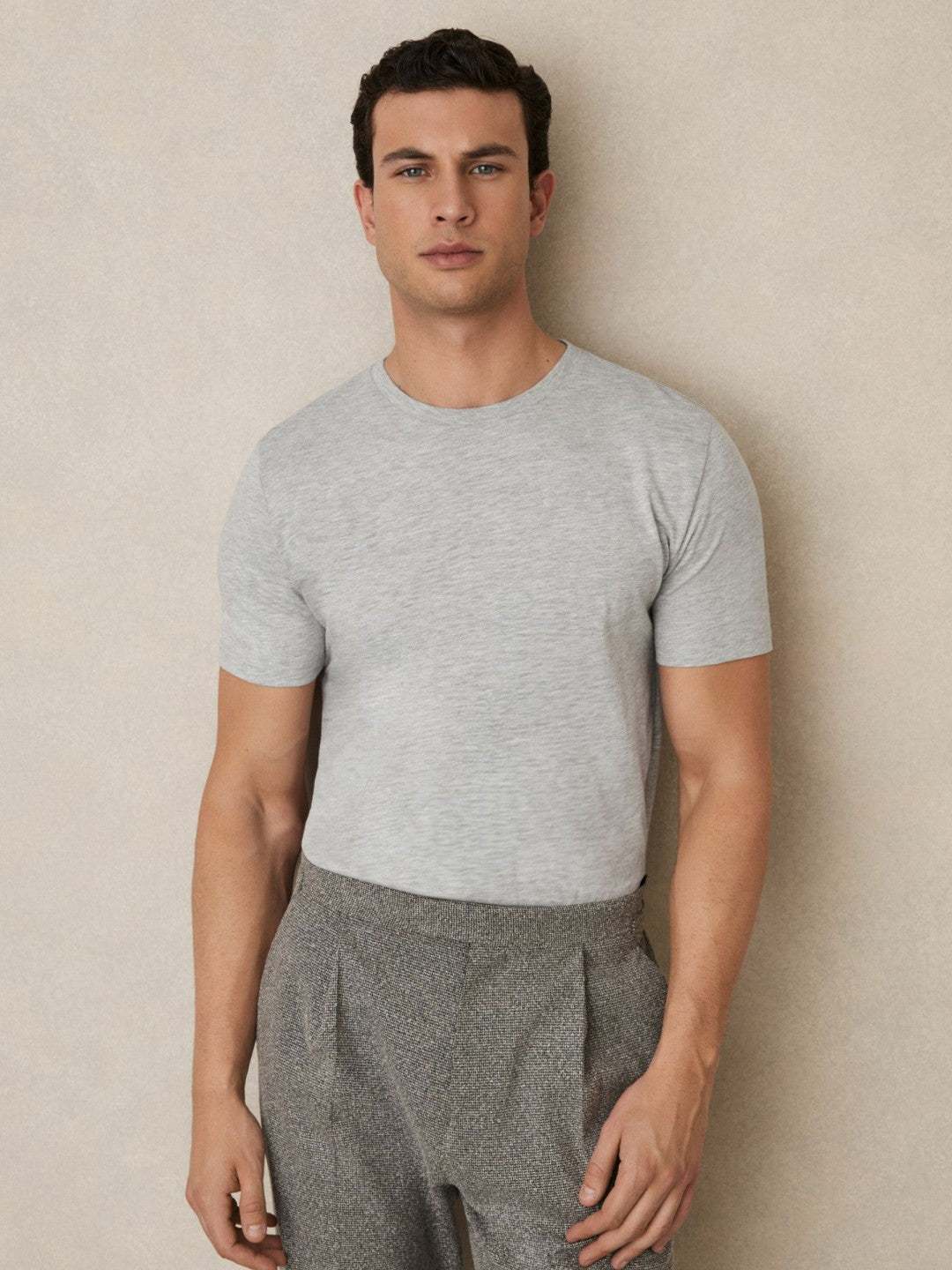 Cotton Crew Neck T-Shirt in Grey Marl Men | Reiss