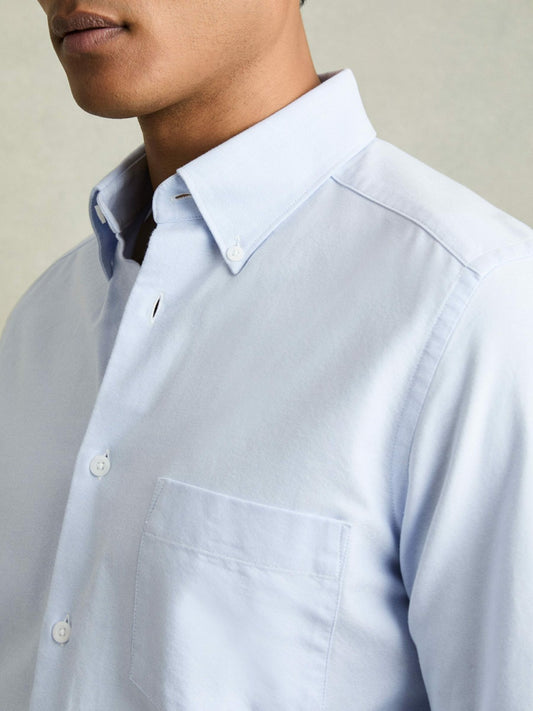 Slim-Fit Button-Down Collar Cotton Oxford Shirt in Soft Blue Men | Reiss