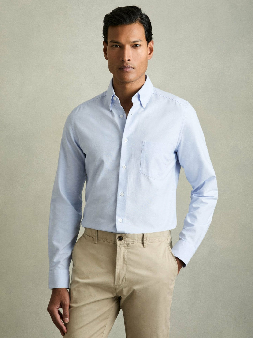 Slim-Fit Button-Down Collar Cotton Oxford Shirt in Soft Blue Men | Reiss