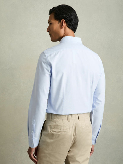Slim-Fit Button-Down Collar Cotton Oxford Shirt in Soft Blue Men | Reiss