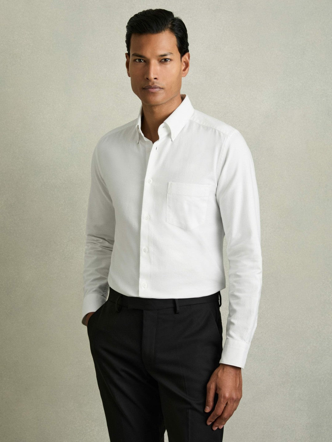 Slim-Fit Button-Down Collar Cotton Oxford Shirt in White Men | Reiss