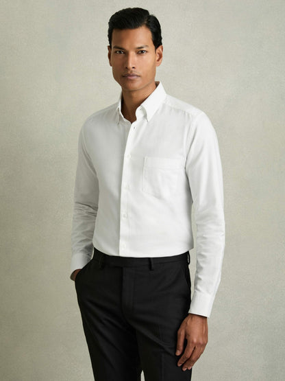 Slim-Fit Button-Down Collar Cotton Oxford Shirt in White Men | Reiss