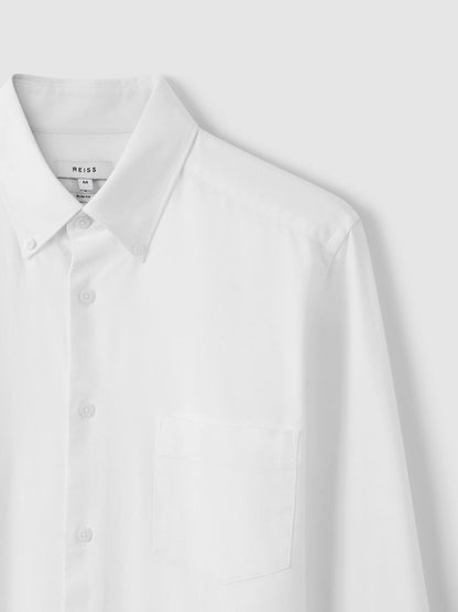 Slim-Fit Button-Down Collar Cotton Oxford Shirt in White Men | Reiss