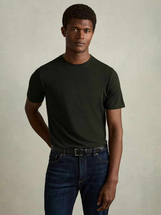 Cotton Crew Neck T-Shirt in Oxidised Green Men | Reiss