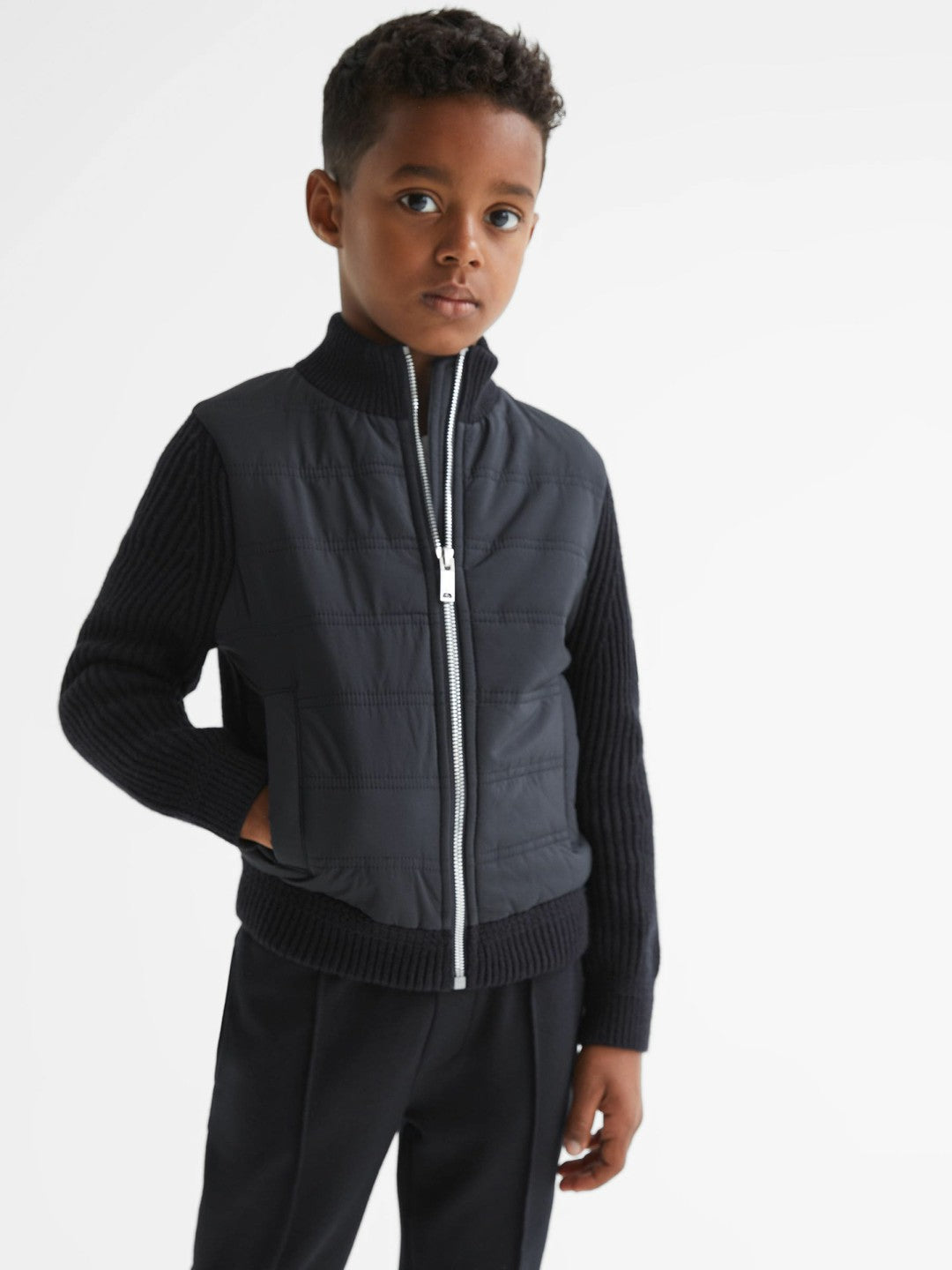 9-14 yrs Hybrid Zip Through Quilted Jacket in Navy Children & Baby | Reiss
