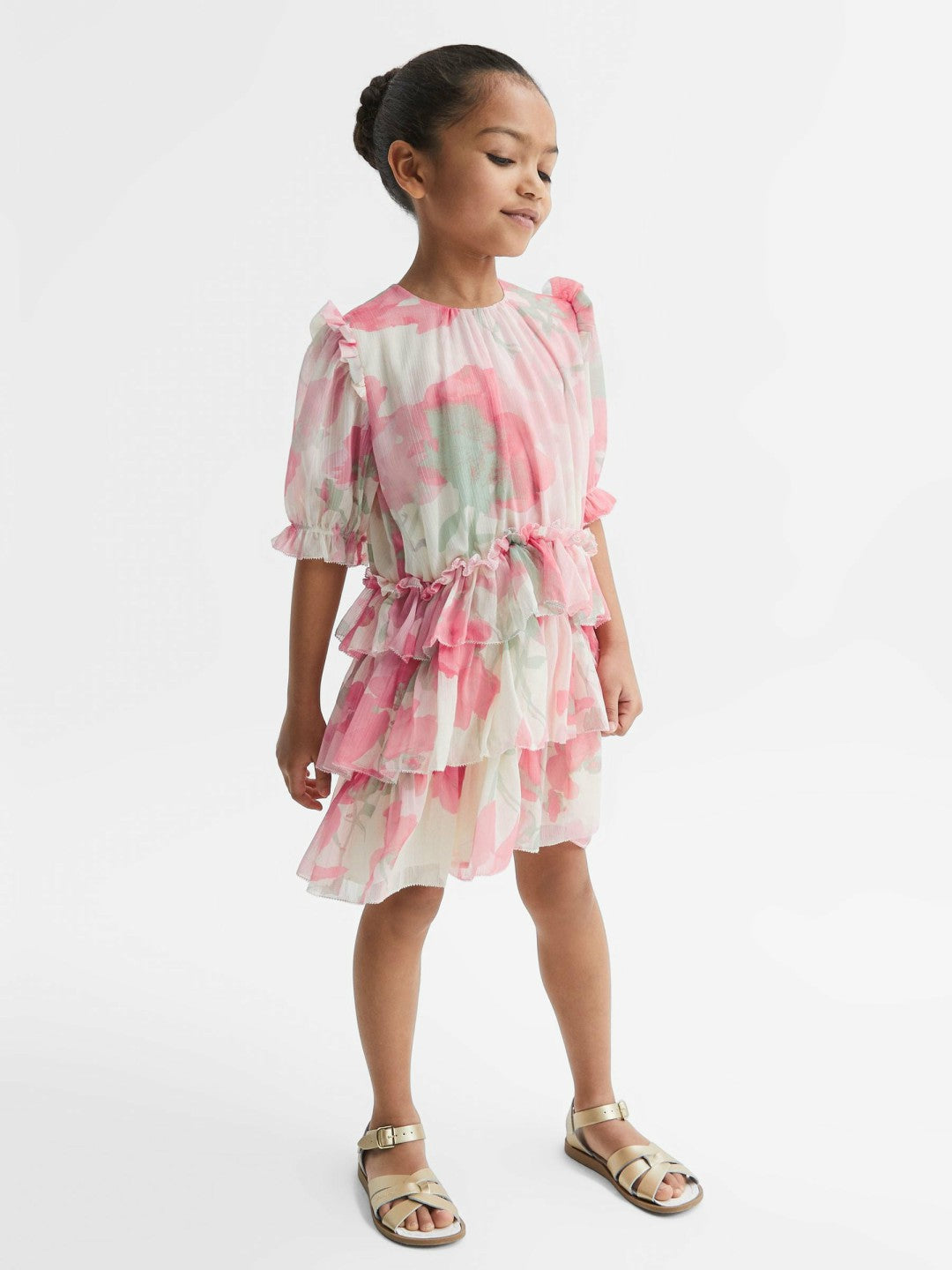 4-9 yrs Printed Tiered Dress in Pink Print Children & Baby | Reiss