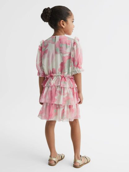 4-9 yrs Printed Tiered Dress in Pink Print Children & Baby | Reiss