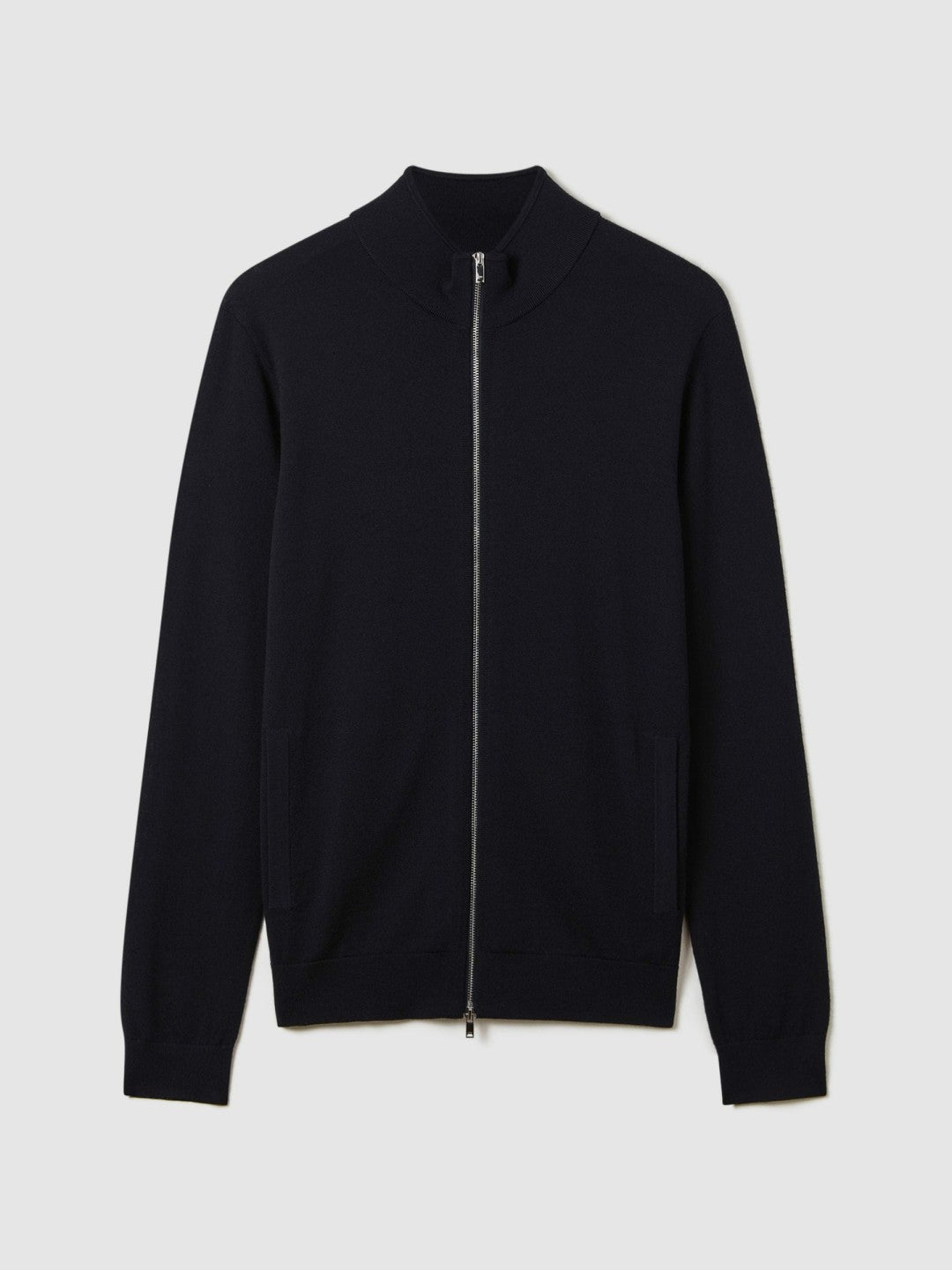 Merino Wool Zip-Through Cardigan in Navy Men | Reiss
