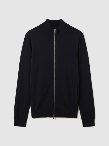 Merino Wool Zip-Through Cardigan in Navy Men | Reiss