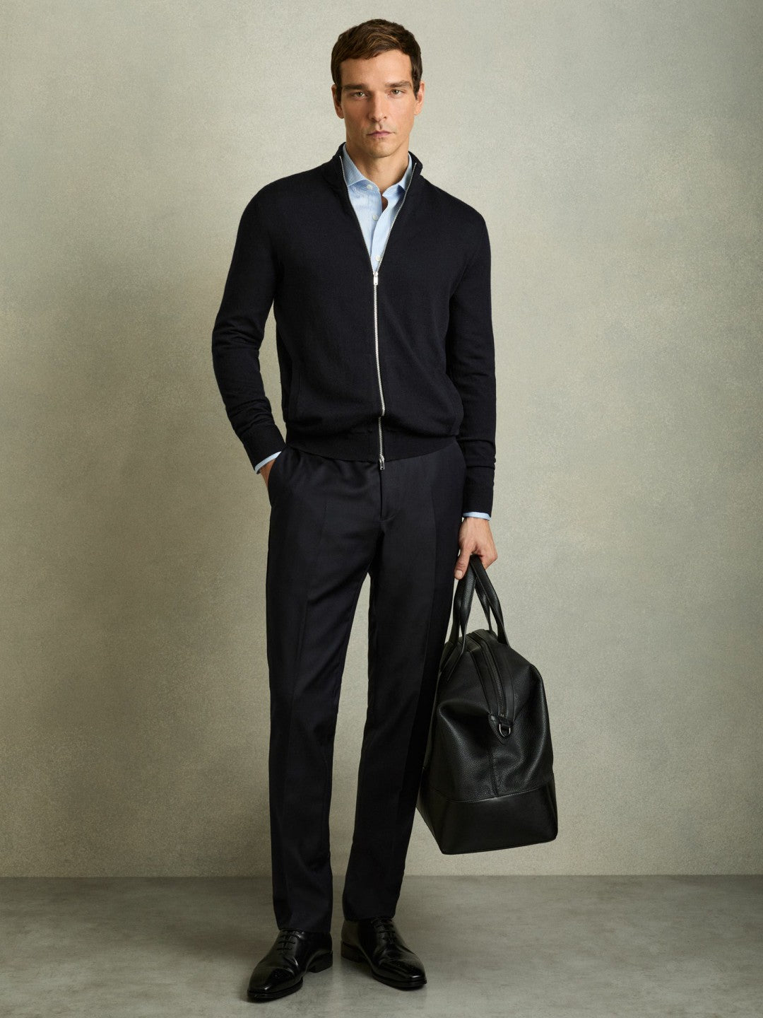 Merino Wool Zip-Through Cardigan in Navy Men | Reiss
