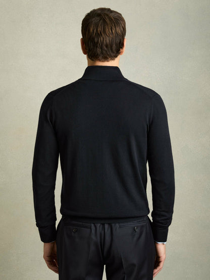 Merino Wool Zip-Through Cardigan in Navy Men | Reiss