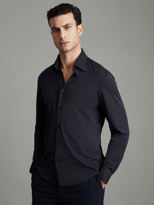 Regular Fit Button-Through Travel Shirt in Navy Men | Reiss