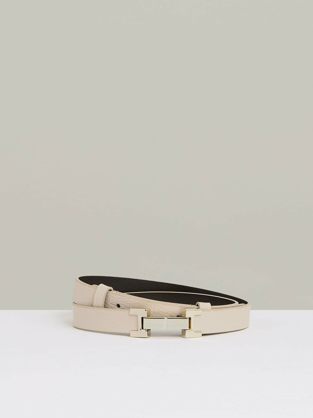Leather Square Hinge Belt in Stone Women | Reiss
