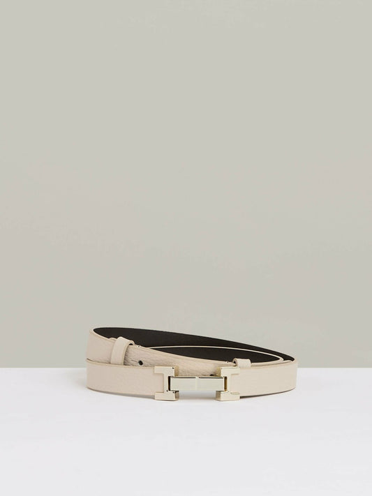 Leather Square Hinge Belt in Stone Women | Reiss