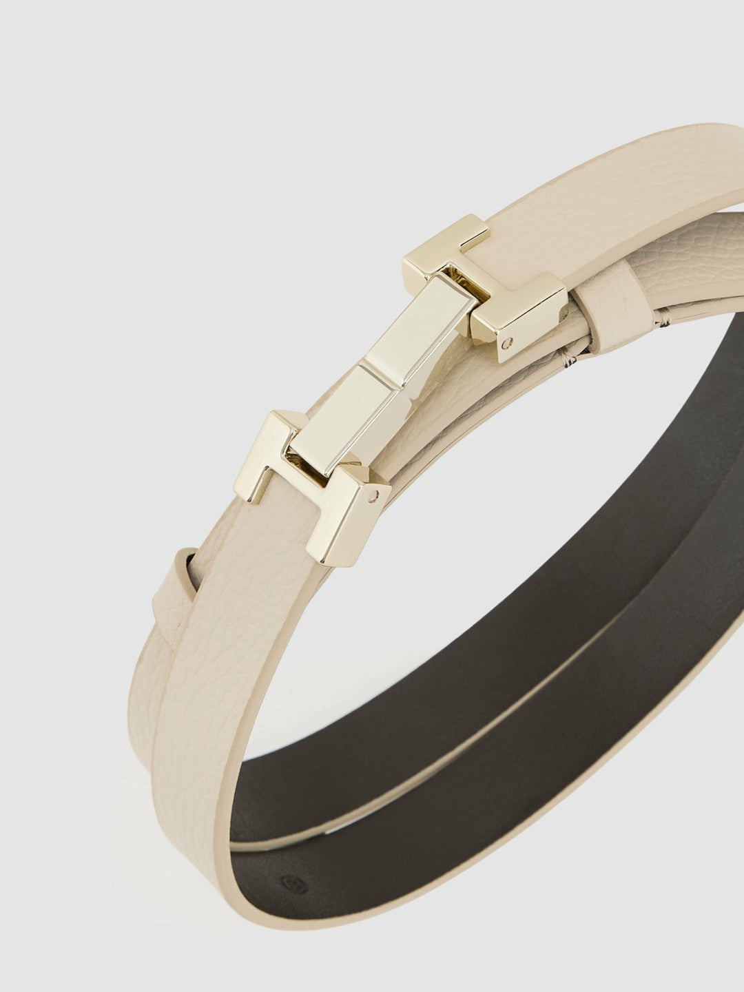 Leather Square Hinge Belt in Stone Women | Reiss