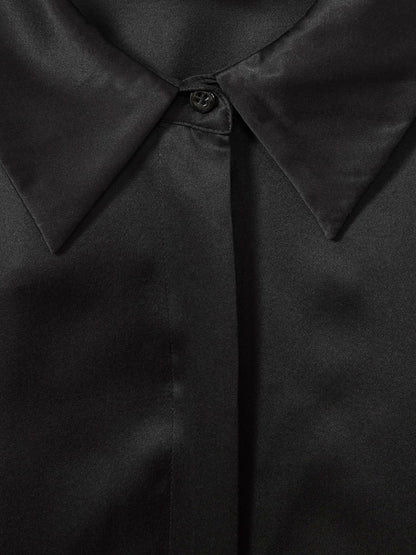 Petite Silk Double-Cuff Button-Through Shirt in Black Women | Reiss