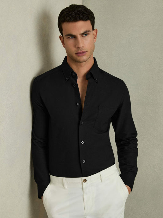 Slim-Fit Button-Down Collar Cotton Oxford Shirt in Black Men | Reiss