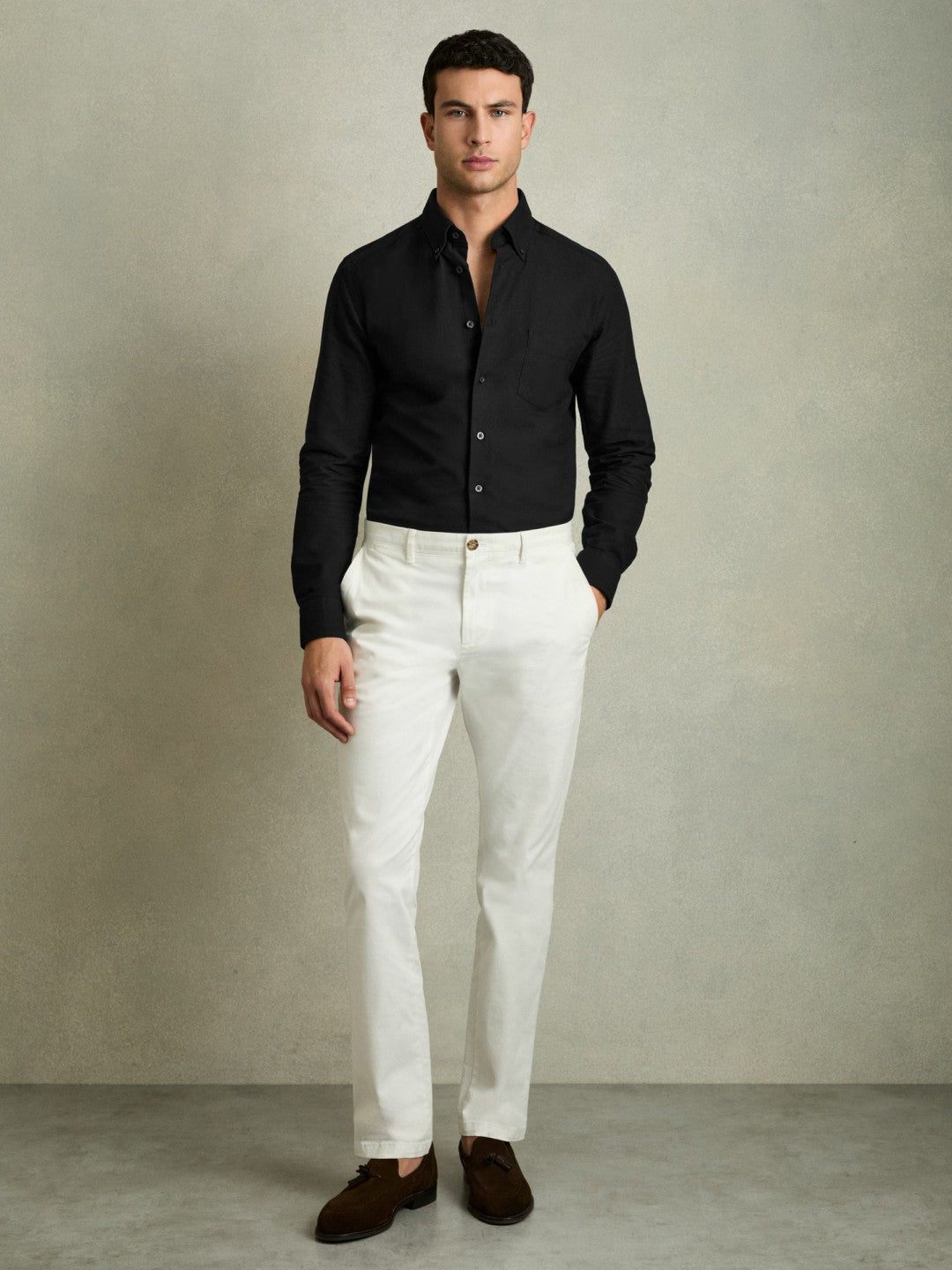 Slim-Fit Button-Down Collar Cotton Oxford Shirt in Black Men | Reiss