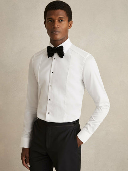 Slim Fit Cotton Marcella Tuxedo Shirt in White Men | Reiss
