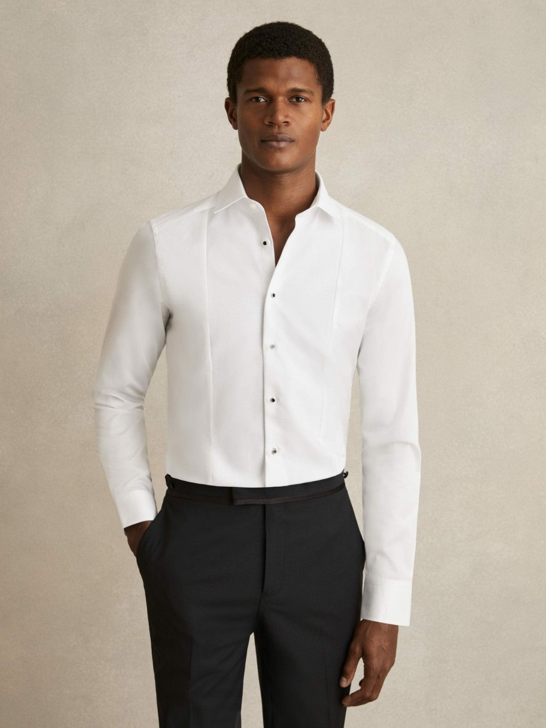 Slim Fit Cotton Marcella Tuxedo Shirt in White Men | Reiss