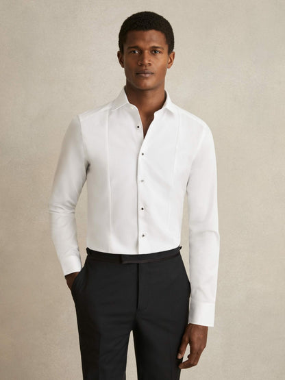 Slim Fit Cotton Marcella Tuxedo Shirt in White Men | Reiss