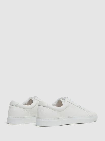 Tumbled-Leather Low-Top Trainers in White Men | Reiss