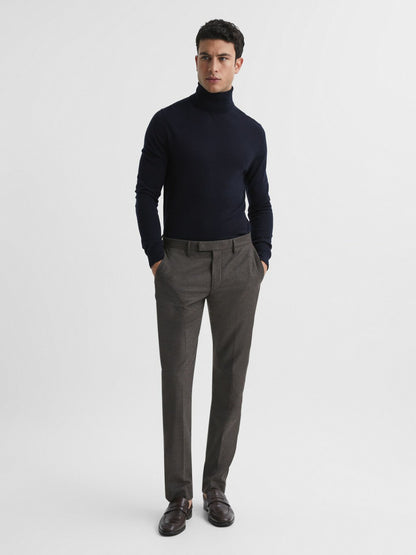 Slim Fit Merino Wool Roll Neck Jumper in Navy Men | Reiss