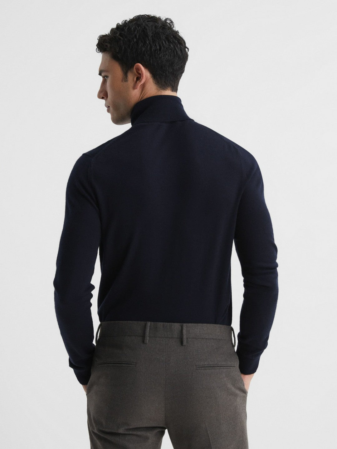 Slim Fit Merino Wool Roll Neck Jumper in Navy Men | Reiss